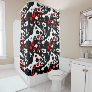 Black white and Red Abstract Shower Curtain