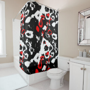 Black white and Red Abstract Shower Curtain