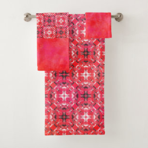 Black, White, and Red Chequered Pattern Bath Towel Set