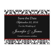 Black White and Red Damask Save Date Postcard