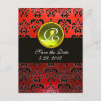 BLACK WHITE AND RED DAMASK YELLOW TOPAZ Monogram