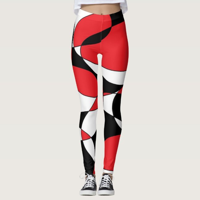 Black, White and Red Elliptical   Leggings (Front)