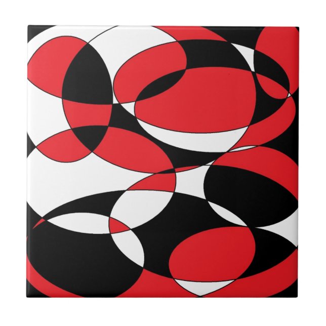 Black, white and red ellipticals ceramic tile (Front)