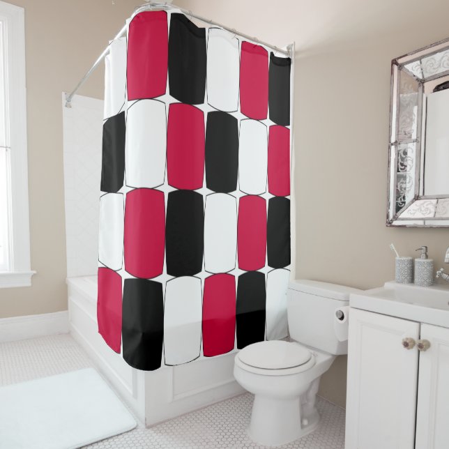 Black, White and Red Fisheye Shower Curtain (In Situ)