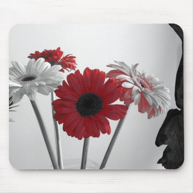 Black, White, and Red Flower Mousepad (Front)