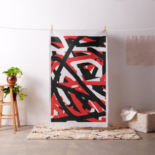 Black, White and Red Graffiti Fabric