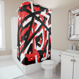 Black, White and Red Graffiti  Shower Curtain