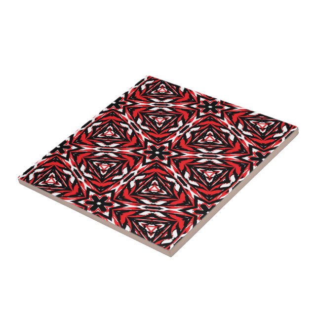 Black, White and Red Kaleidoscope Tile (Side)