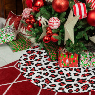 Black White and Red Leopard Spot Brushed Polyester Tree Skirt