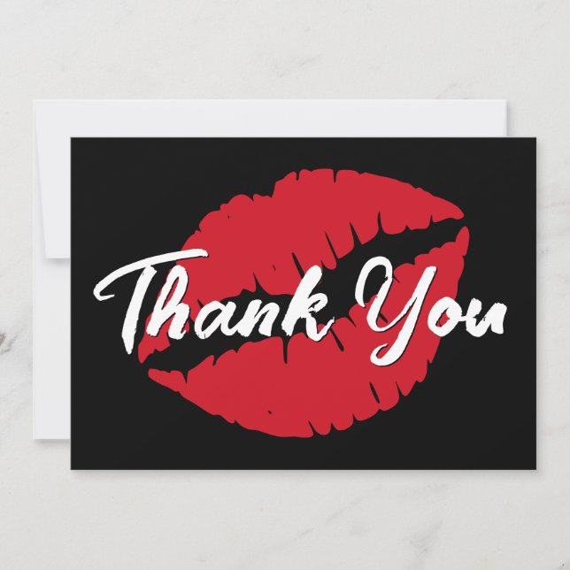Black White and Red Lips Thank You Card (Front)