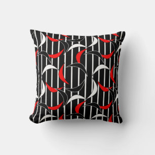 Black White and Red Moon Shapes Cushion