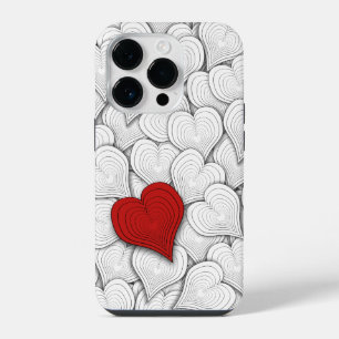 Black White and Red Onion Hearts Pattern iPhone 14 Pro Case