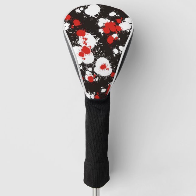 Black, White and Red Paint Splatter Golf Head Cover (Front)