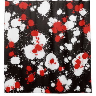 Black, White and Red Paint Splatter Shower Curtain