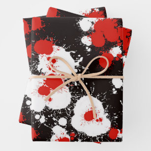 Black, White and Red Paint Splatter Wrapping Paper Sheet