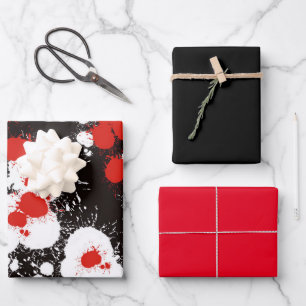 Black, White and Red Paint Splatter Wrapping Paper Sheet