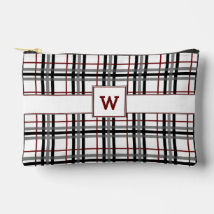 Black White and Red Plaid Accessory Pouch