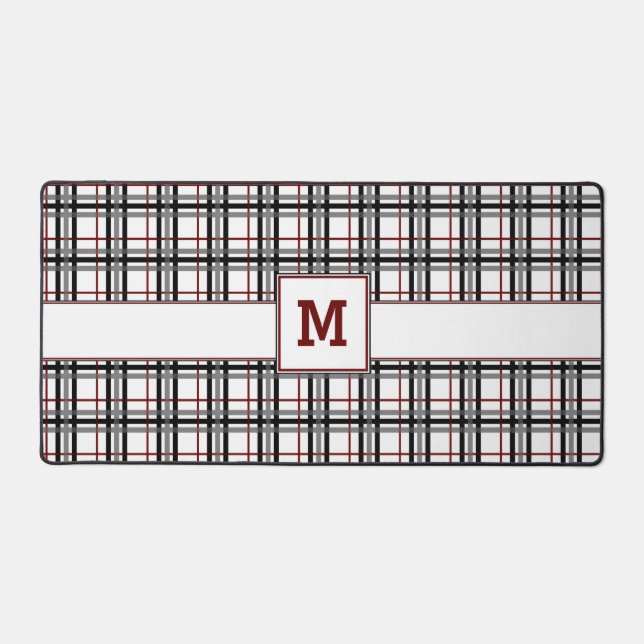 Black White and Red Plaid Desk Mat (Front)