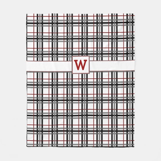 Black White and Red Plaid Fleece Blanket (Front)