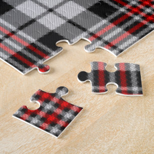 Black White and Red Plaid Jigsaw Puzzle