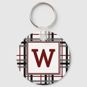 Black White and Red Plaid Keychain
