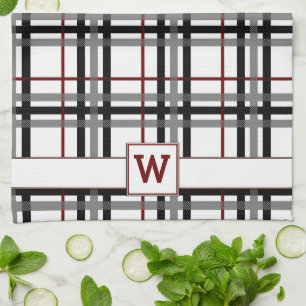 Black White and Red Plaid Kitchen Towel