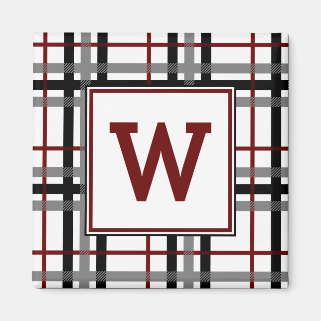 Black White and Red Plaid Magnet (Front)