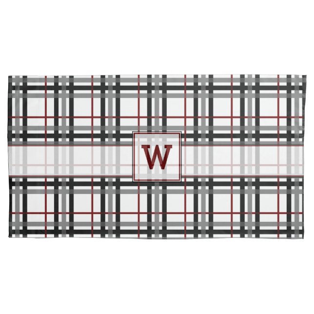 Black White and Red Plaid Pillow Case (Front)