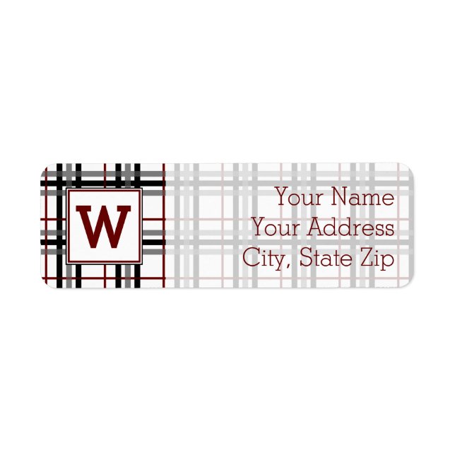 Black White and Red Plaid Return Address Label (Front)