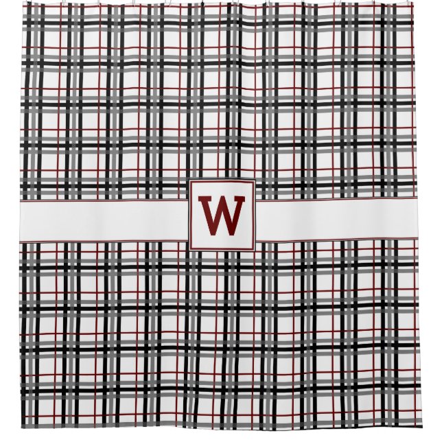 Black White and Red Plaid Shower Curtain (Front)