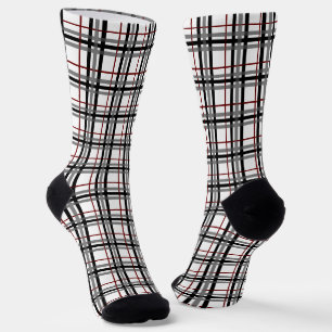 Black White and Red Plaid Socks