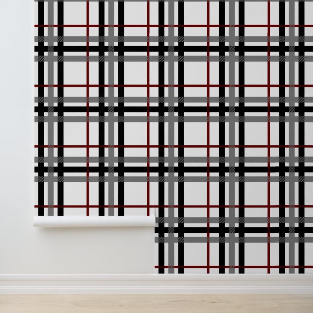 Black White and Red Plaid Wallpaper (Application)
