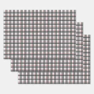 Black White and Red Plaid Wrapping Paper Set