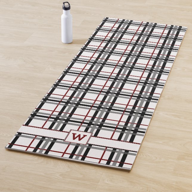 Black White and Red Plaid Yoga Mat (In Situ)