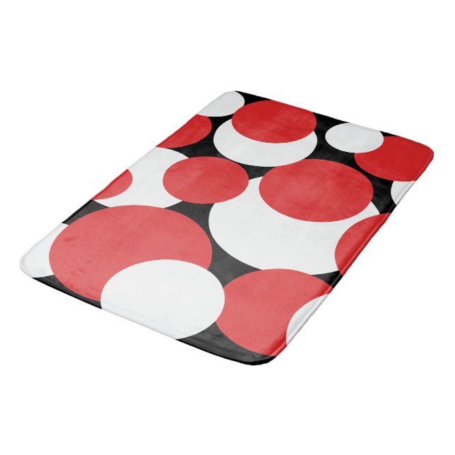 Black, White and Red Polka Dots  Bath Mat (Angled)