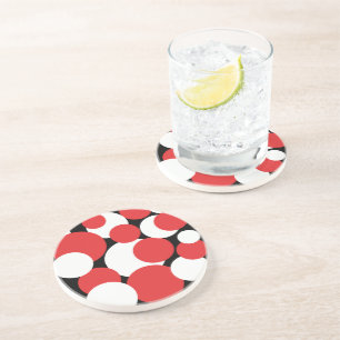 Black, White and Red Polka Dots  Coaster