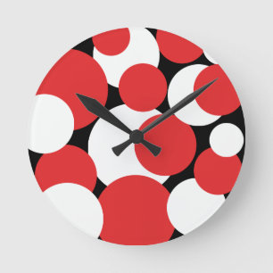 Black, White and Red Polka Dots  Round Clock
