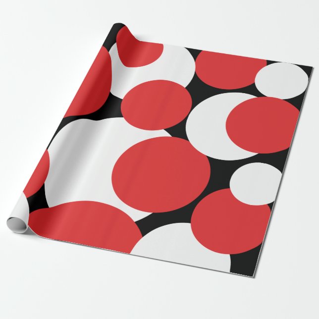 Black, White and Red Polka Dots Wrapping Paper  (Unrolled)