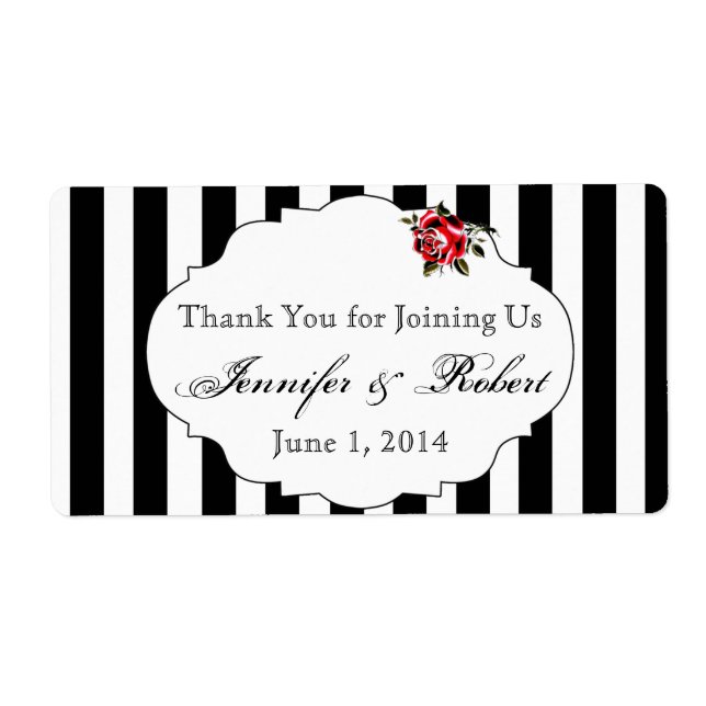 Black White and Red Rose Water Bottle Label (Front)