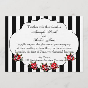 Black White and Red Rose Wedding Invitation