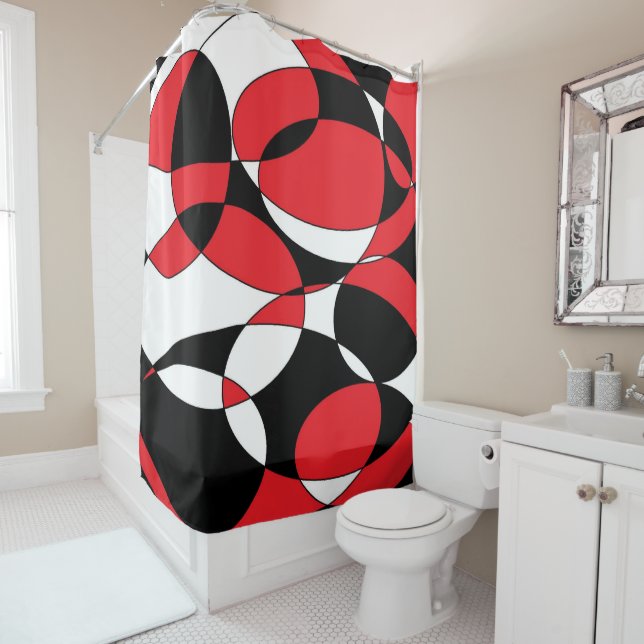 Black, White and Red Shower Curtain (In Situ)