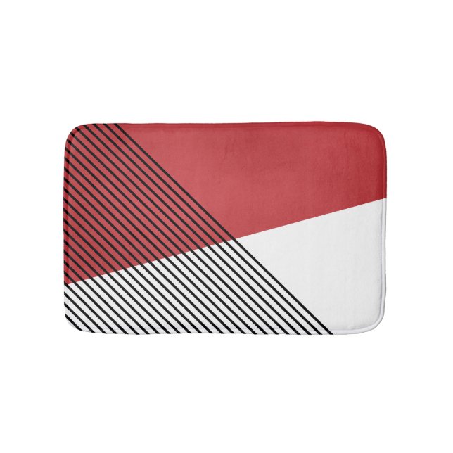 Black, white and red simple geometric art bath mat (Front)