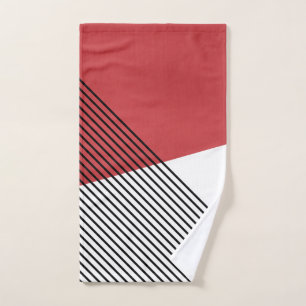 Black, white and red simple geometric art bath towel set