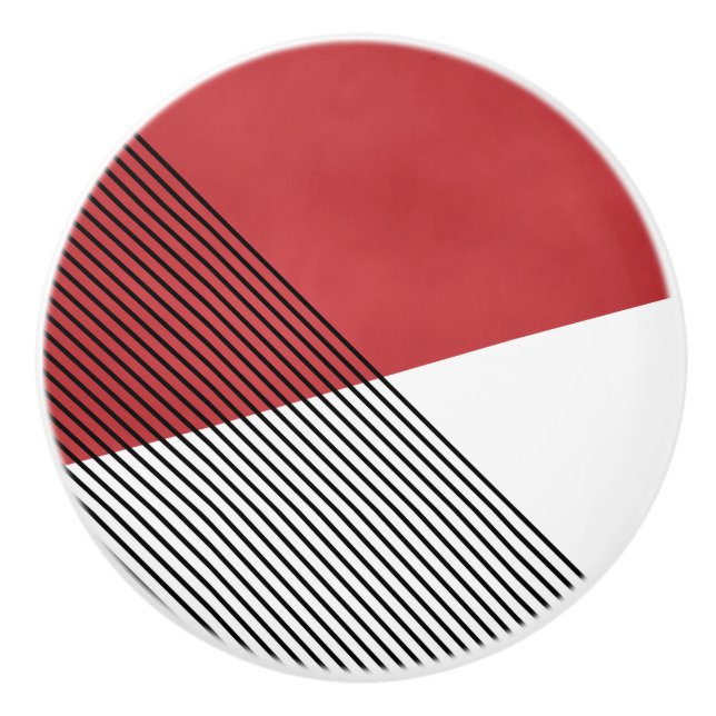 Black, white and red simple geometric art ceramic knob (Front)