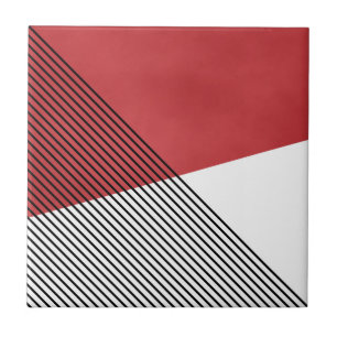 Black, white and red simple geometric art ceramic tile