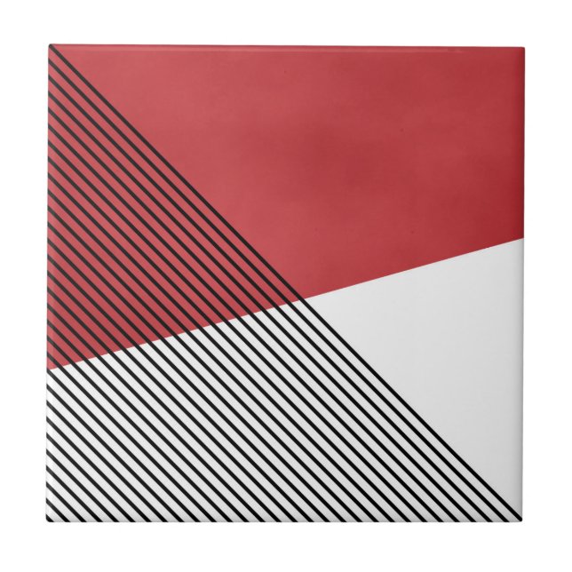 Black, white and red simple geometric art ceramic tile (Front)