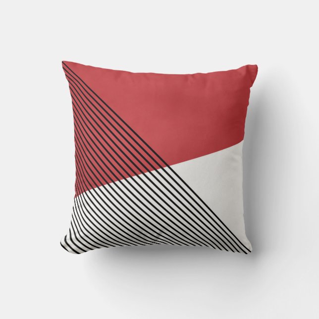 Black, white and red simple geometric art cushion (Front)