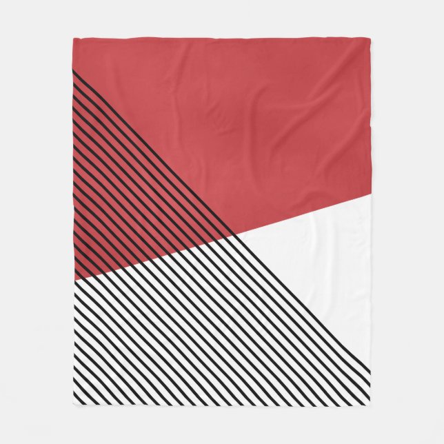 Black, white and red simple geometric art fleece blanket (Front)