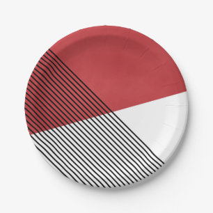 Black, white and red simple geometric art paper plate