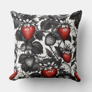 Black, White, and Red Strawberries All Over Cushion